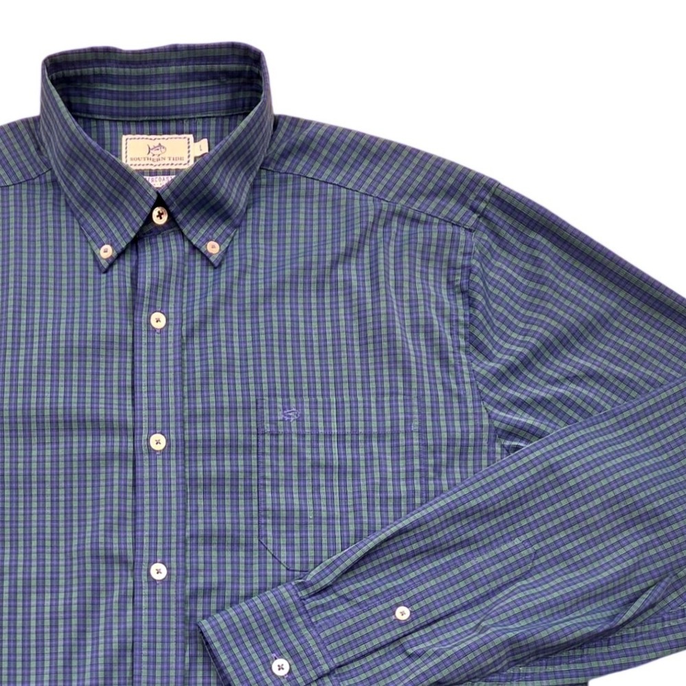 Southern Tide Intercoastal Performance LS Shirt 23431 Blue Check Mens Large